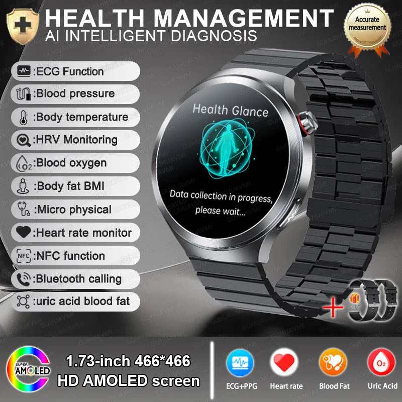 Smart Watch ECG Blood Oxygen BP Health Tracking Sapphire Screen
