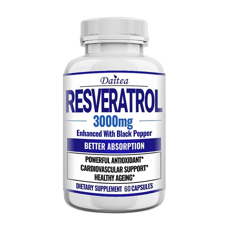 Resveratrol 3000mg Capsules, Maximum Strength Antioxidant, Supports Heart, Brain, Immune, Joint Health & Anti-Aging, Gluten-Free