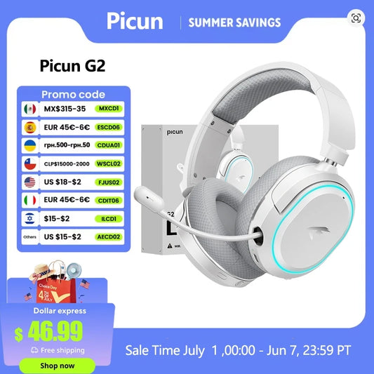 Picun G2 Wireless Gaming Headset 2.4GHz Bluetooth 7.1 Surround ENC Mic