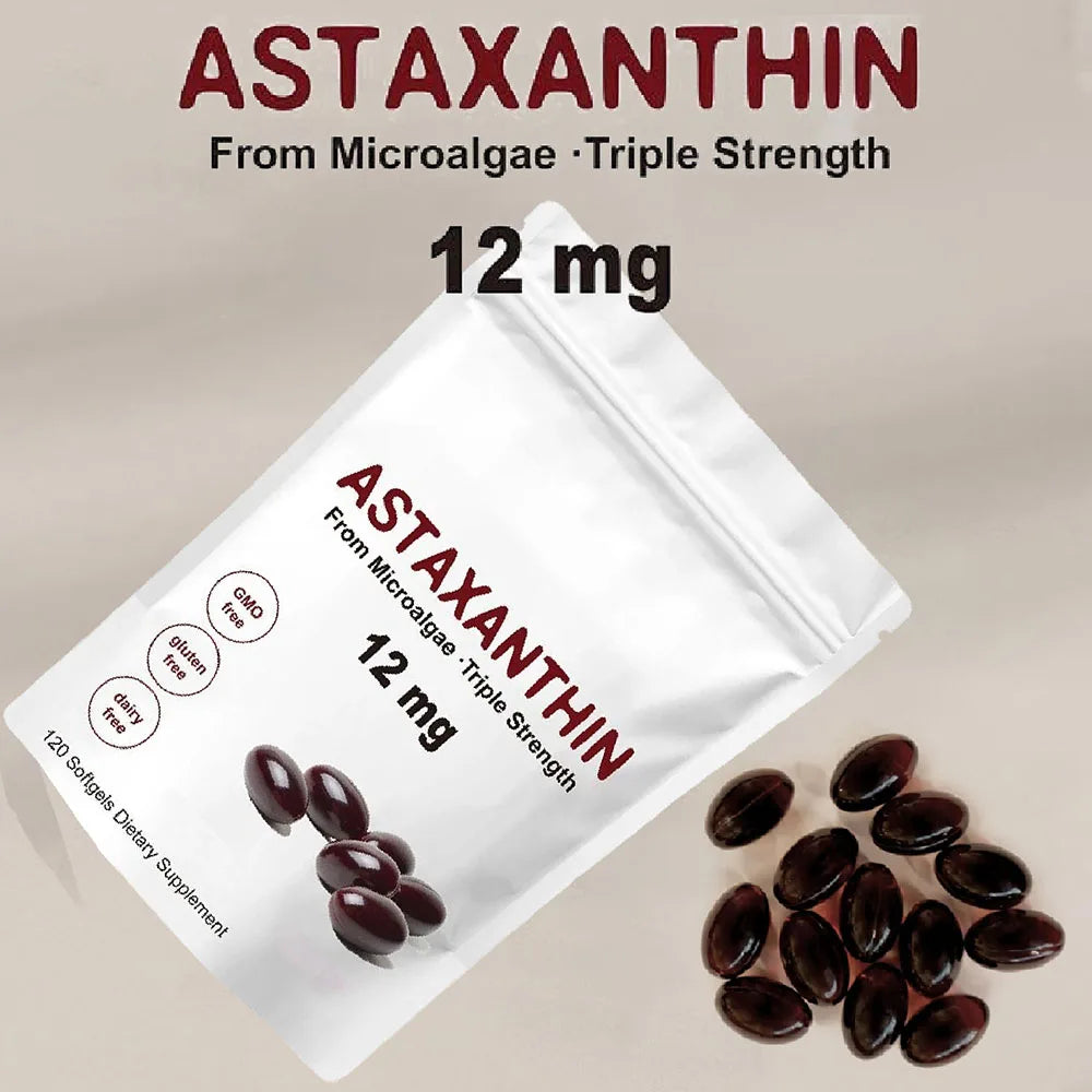 Astaxanthin 12mg, Premium Astaxanthin Antioxidant Supplements | Supports Eye, Joint, Internal Circulation, Skin Health | Tanning