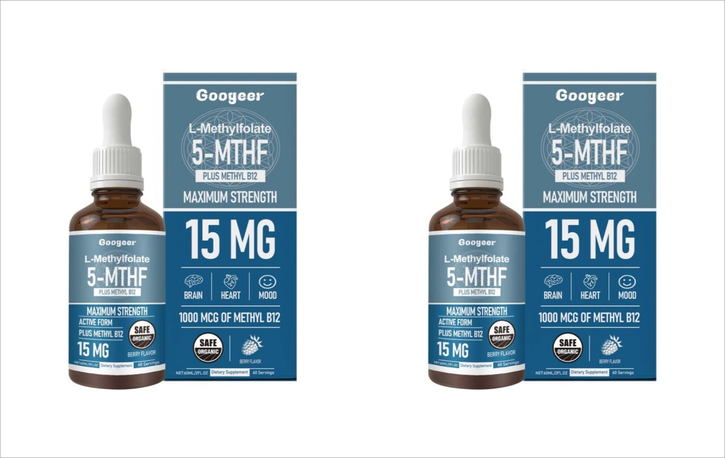 L-Methylfolate 5-MTHF Liquid Drops with Methyl B12 - Active Form Folate Supplement for Homocysteine Health - 60 Servings