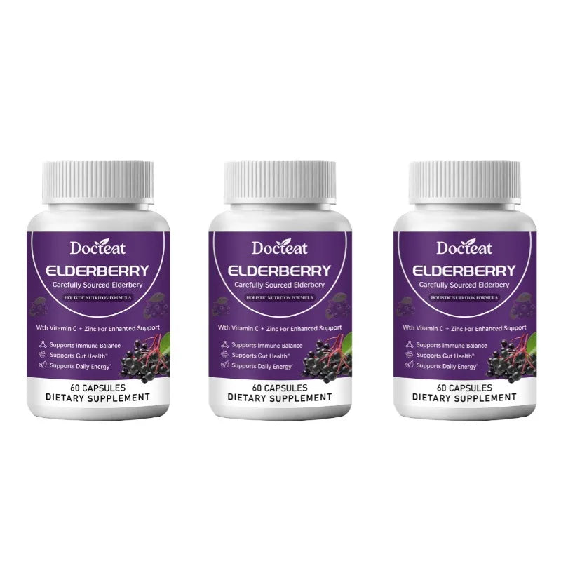 Elderberry Capsule Supplement Contain Elderberry Extract,vitaminC and Zinc Support Intestinal Health & Daily Energy Intake 60pcs