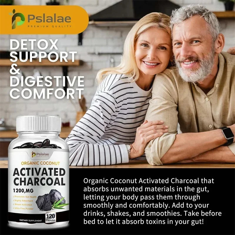 Activated Charcoal Capsules 1200 Mg - Supports Intestinal Health, Digestive Health, Relieves Bloating, and Improves Immunity