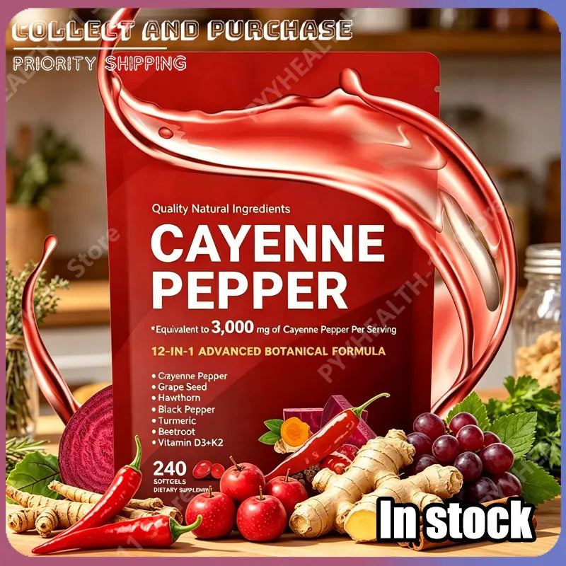 Cayenne Pepper Softgels Supplement with Grape Seed Beetroot Turmeric Vitamins D3 K2 Herbal Supports Leg Vein Blood Vessel Health