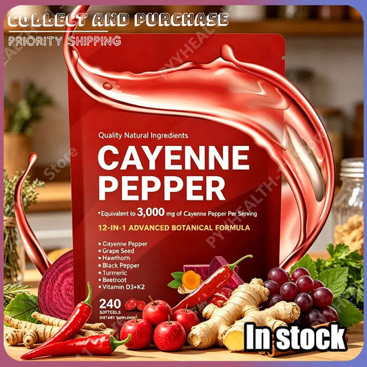 Cayenne Pepper Softgels Supplement with Grape Seed Beetroot Turmeric Vitamins D3 K2 Herbal Supports Leg Vein Blood Vessel Health
