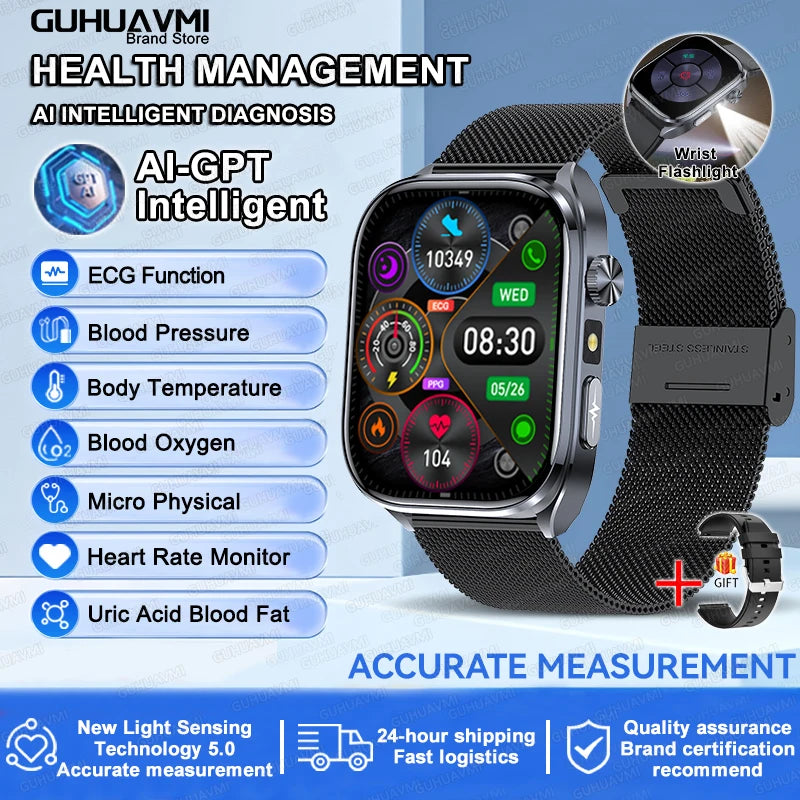 2026 New AI Health Care Accurate detection ECG SmartWatch Blood Pressure lipids Uric Acid Analysis Bluetooth Call Smart Watches