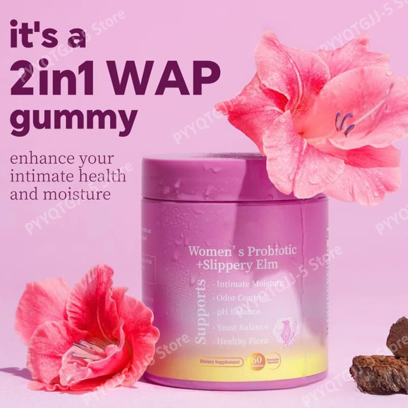 Probiotic Gummies with Prebiotics Slippery Elm + XOS Women's Daily Gut Health Digestive Support Sugar Free Supplement 60 Count