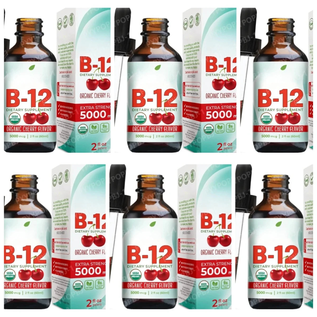 Vitamin B12 Liquid 5000mcg Drops Cherry Flavor Methylcobalamin Sublingual Drops Vegan Sugar Free Health Dietary Supplement 60ml