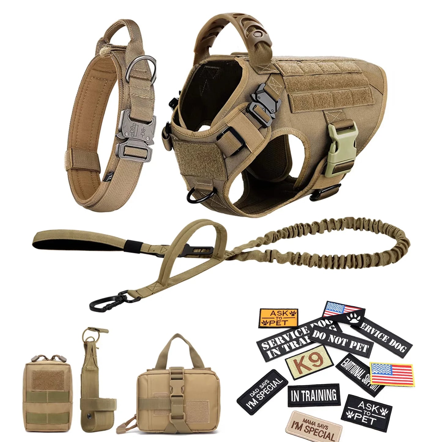 Military Grade Dog Harness Vest With Leash And Patches Set