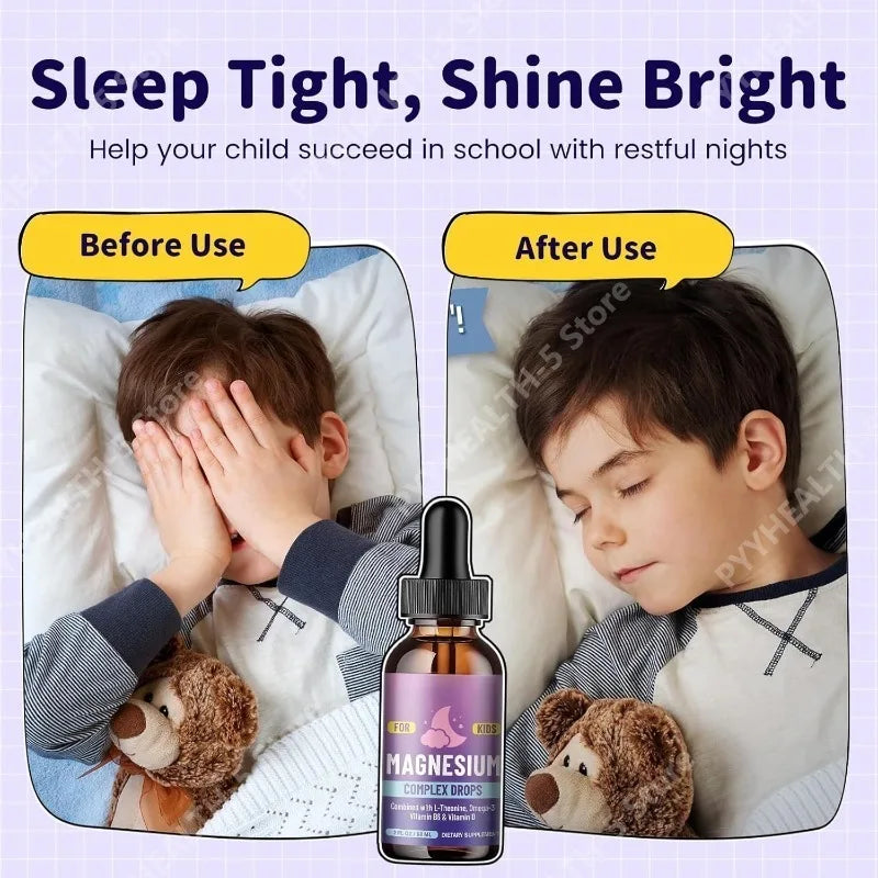 Kids Liquid Drops, Magnesium Glycinate with L-theanine Omega-3 Vitamin B6 D3 for Supports Bone Health and Relaxation 60 Ml