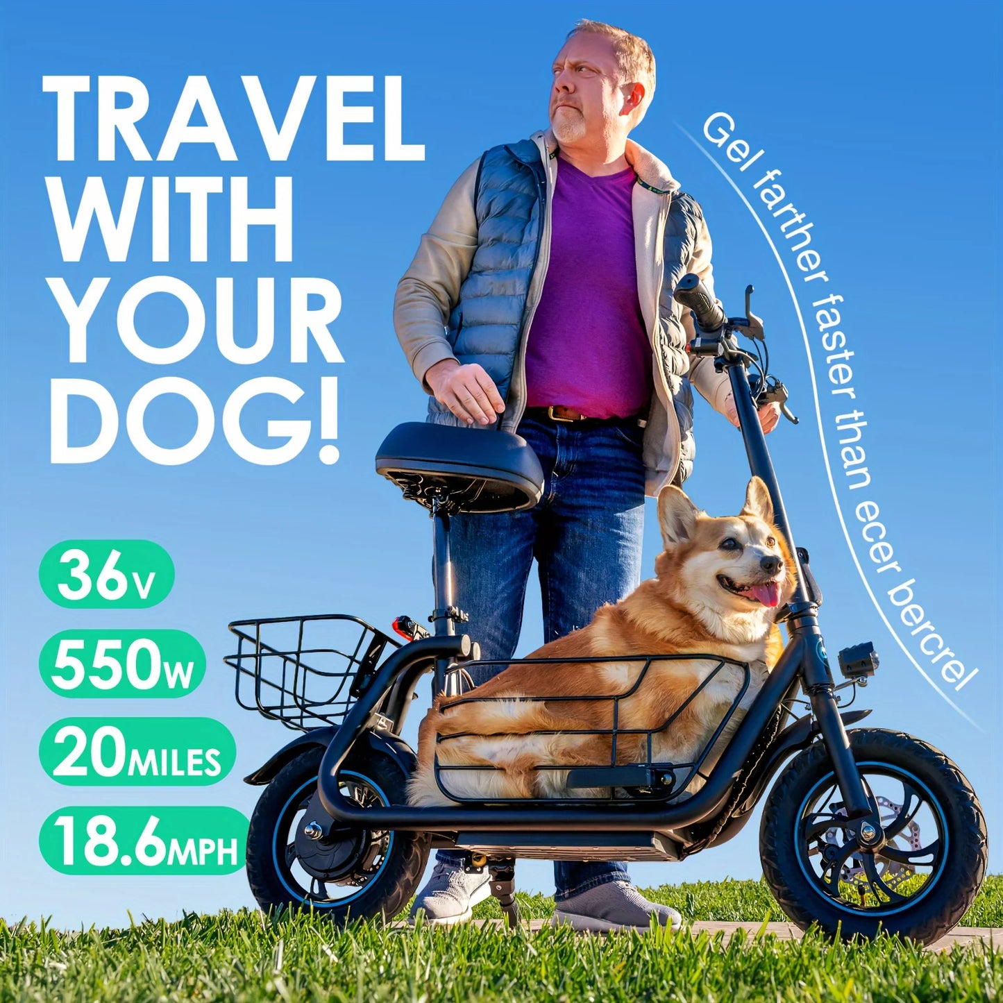 Gyroor Electric Scooter With Basket For Pets 20 Mile Range