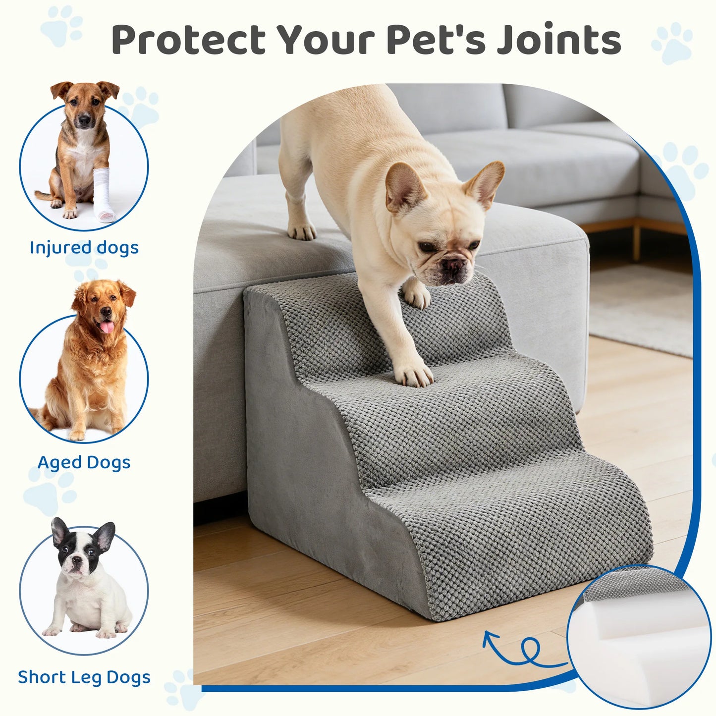 3 To 5 Step High Density Foam Dog Stairs Ramp Curved Non Slip Indoor