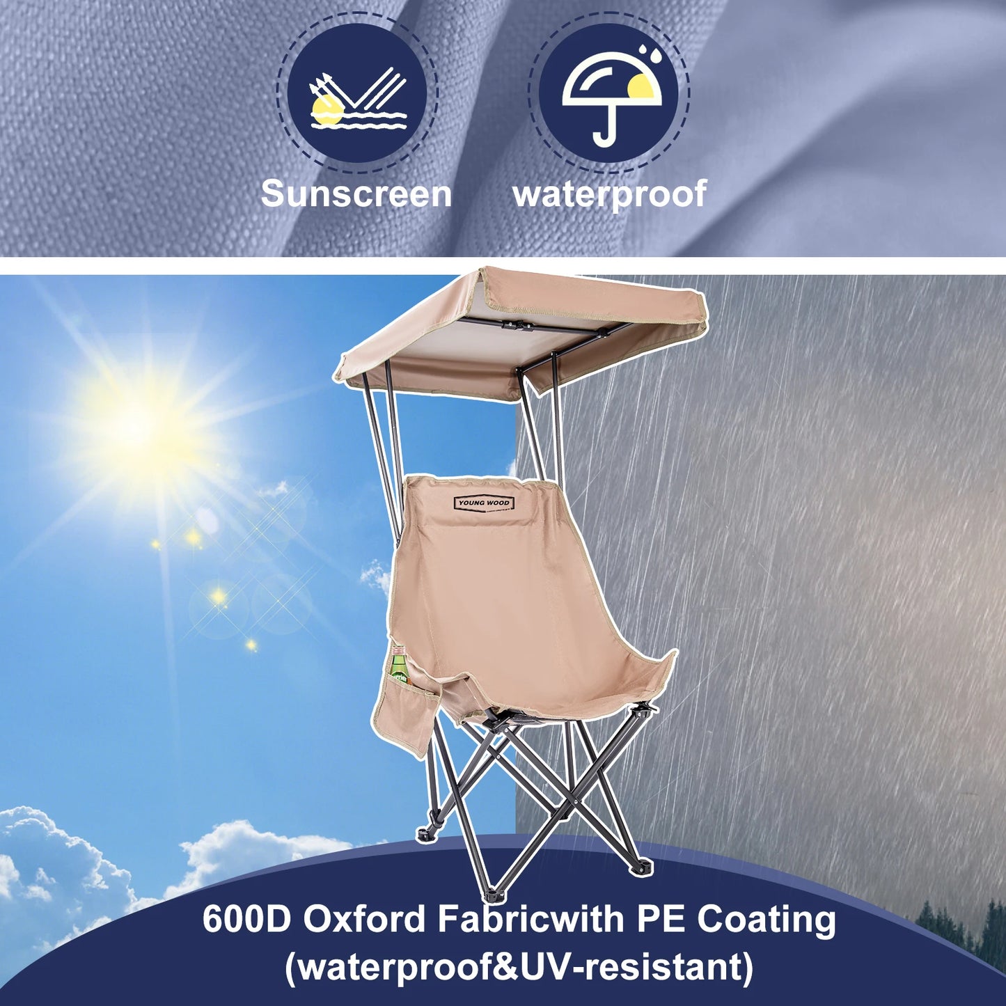 GERC Foldable Lightweight Oversized Camping Chair With Shade Canopy