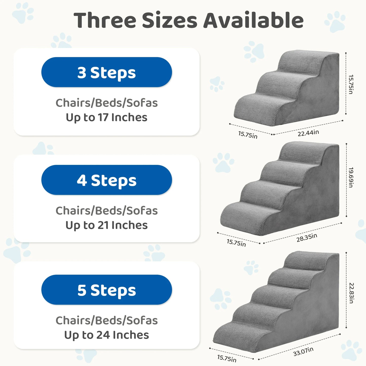 3 To 5 Step High Density Foam Dog Stairs Ramp Curved Non Slip Indoor