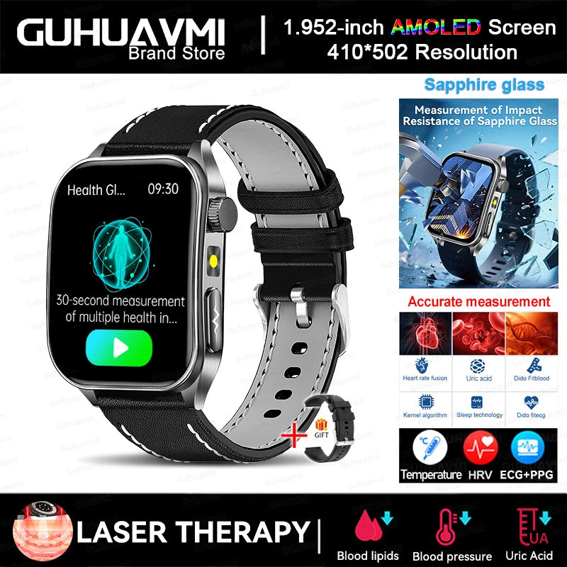 2026New Health Smartwatch 650nm Laser Therapy Men ECG Blood Pressure Lipid Uric Acid Bluetooth Call For Android IOS Smart Watch