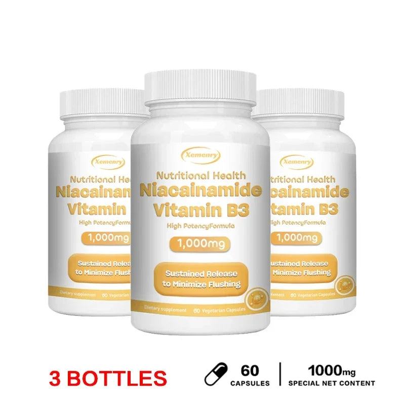 Niacinamide Vitamin B3 Capsules - Supports Brain Function and Heart Health, Boosts Energy Production, and Enhances Immunity