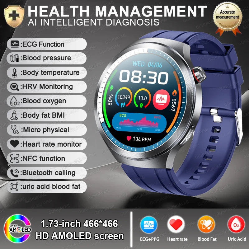 Smart Watch ECG Blood Oxygen BP Health Tracking Sapphire Screen