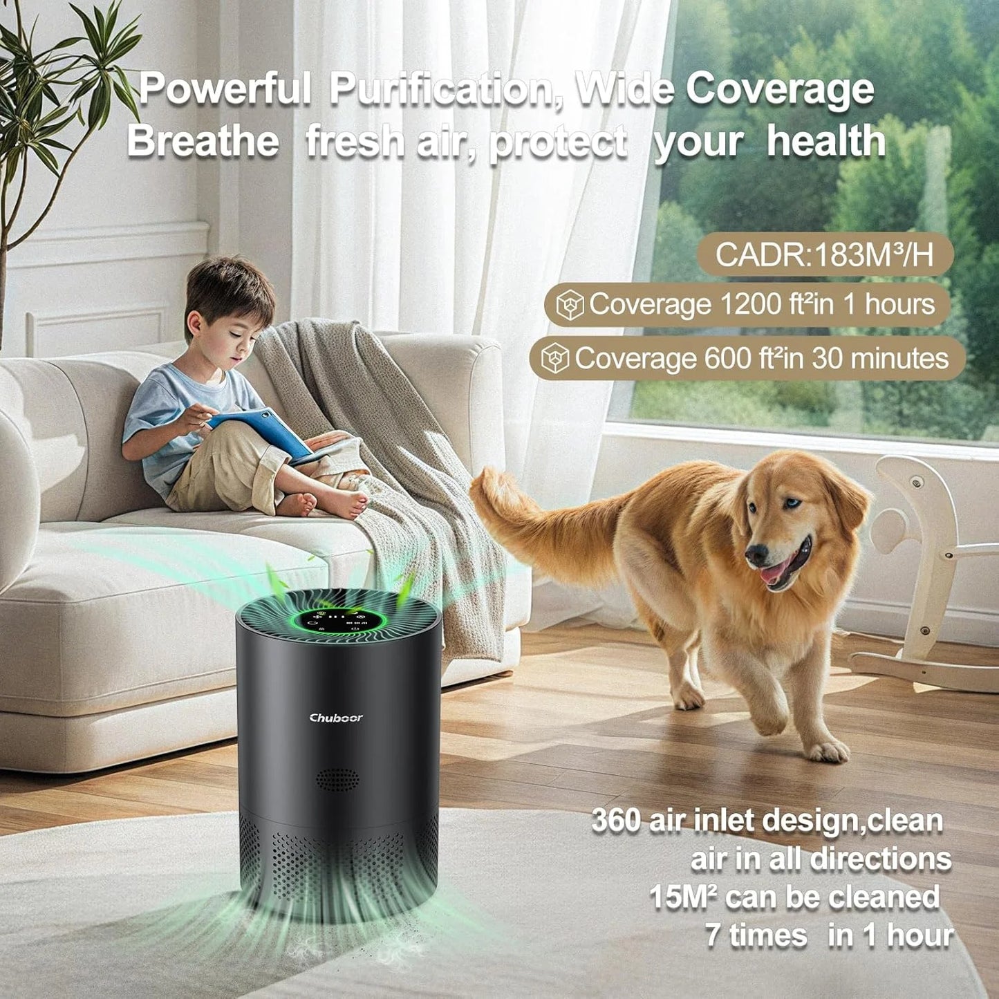 Chuboor H13 True HEPA Air Purifier For Home Odors Pollen