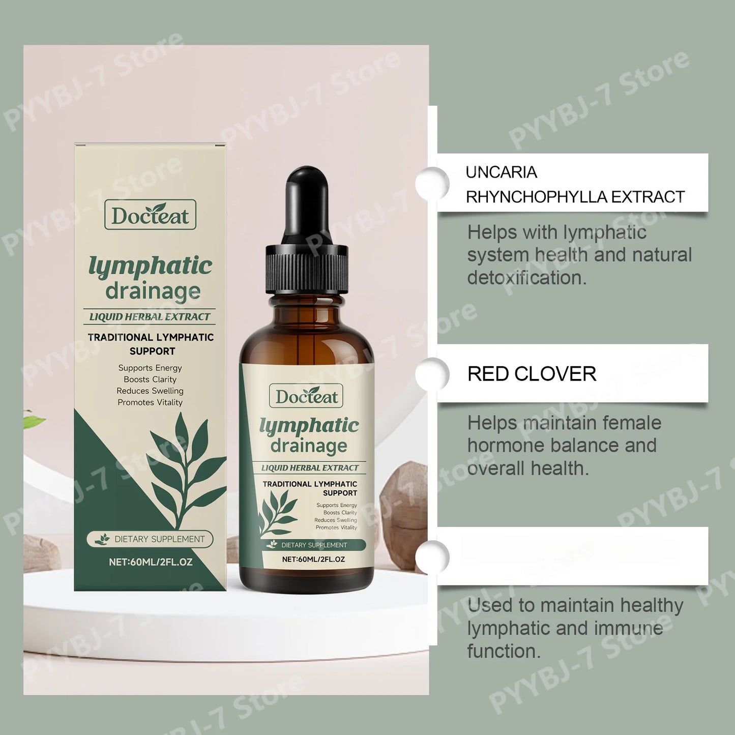 Lymphatic Drainage Drops 60ml Help Bloat Relief Immune System Health Extract with Cleavers Red Clover Stillingia Prickly Ash