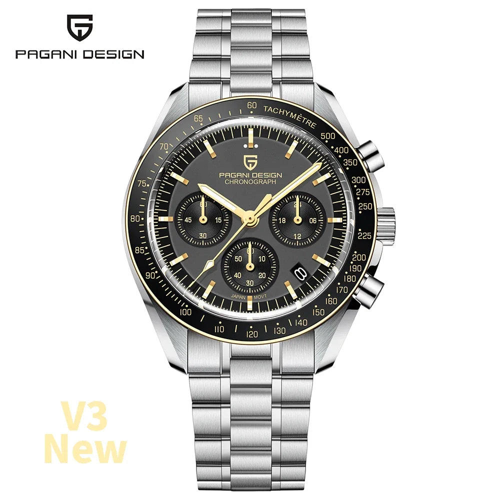 PAGANI DESIGN Luxury Quartz Chronograph Watch With Auto Date Sapphire