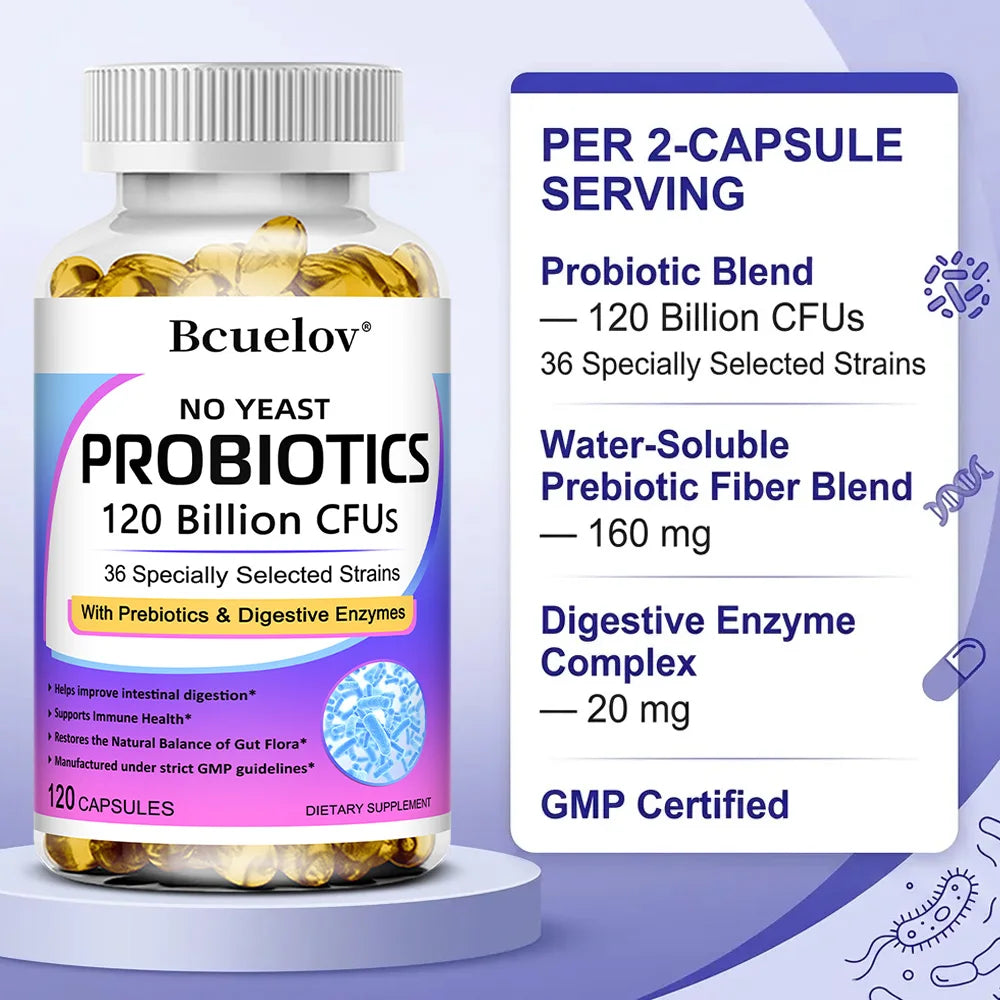 Probiotics 120 Billion CFU with Prebiotics & Digestive Enzymes, Supports Digestion, Gut Flora, Bloating Relief & Immune Health