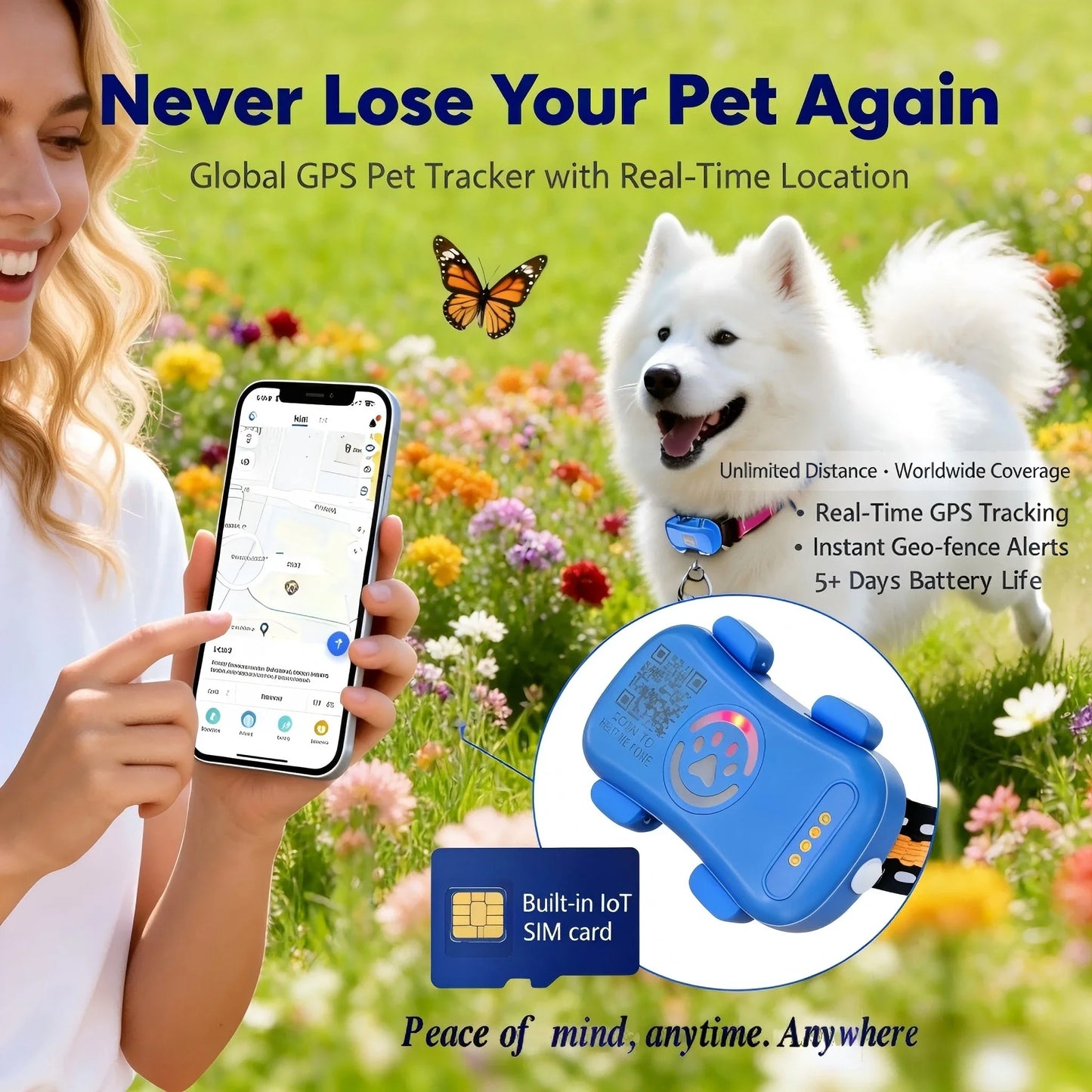 WANWAYTECH GPS Pet Tracker for Dogs Cats with IoT Connectivity