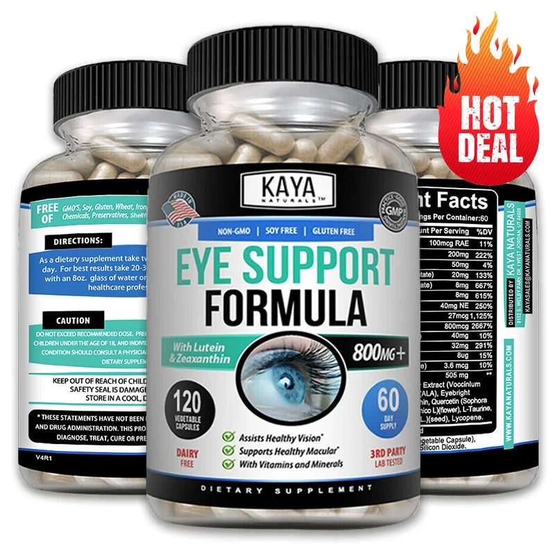 Eye Support Capsules, Lutein, Bilberry - Improve Vision Health, Macula, Healthy Macula, Blue Light & Eye Fatigue Relief