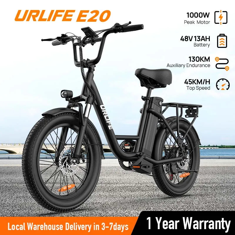 URLIFE E20 1000W Electric Bike 48V Removable Battery Disc Brakes