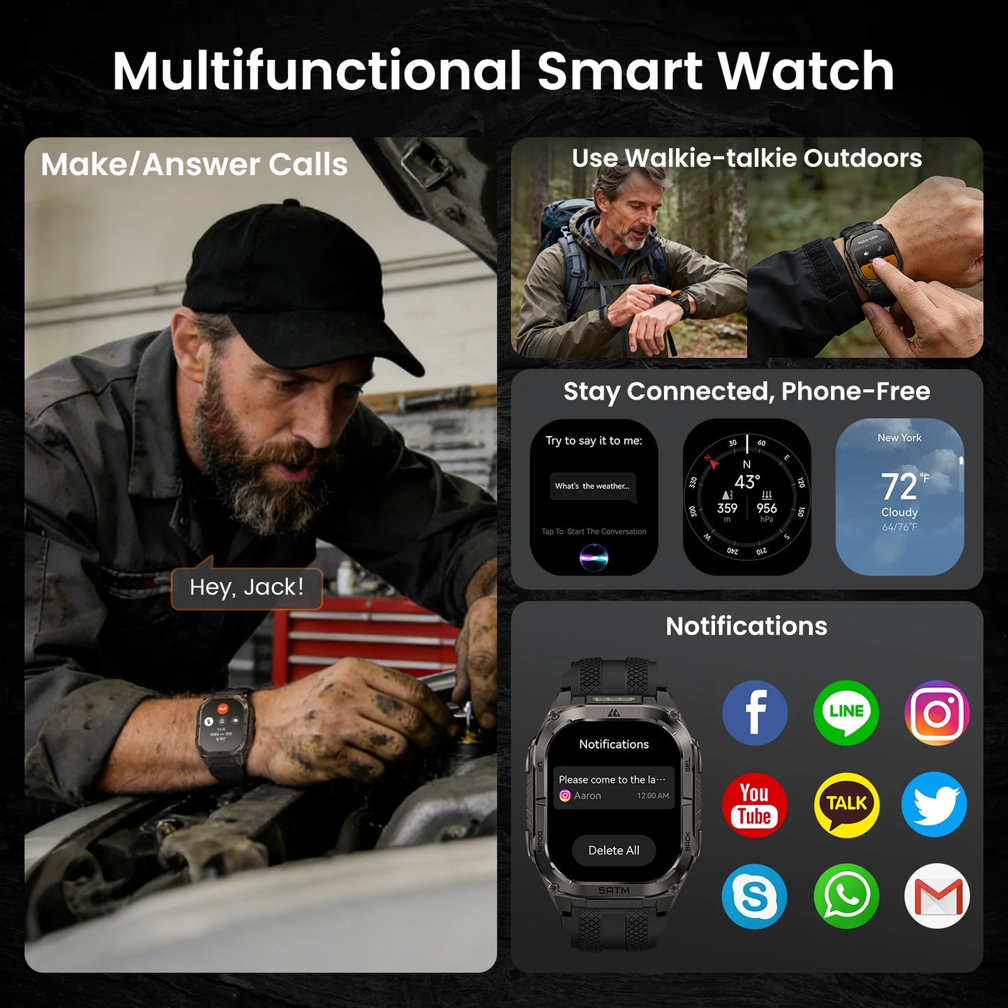 KOSPET TANK M4C Advanced GPS Smartwatch for Men MIL-STD-810H Tough 5ATM Waterproof Integrated Flashlight & Health Tracking