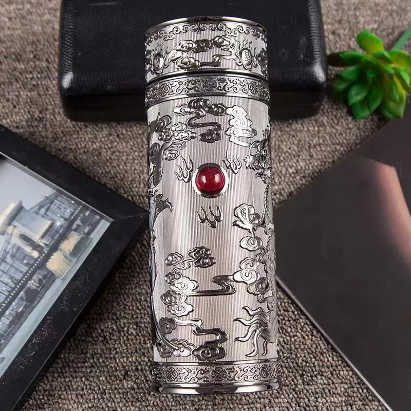 350ML Thermos Cup,999 Silver Plated Inner Liner,Dragon And Phoenix Pattern,Health Care Antibacterial,Gift,High-end Water bottle