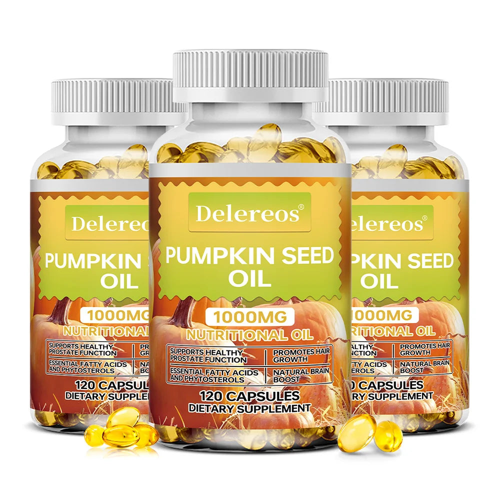 Pumpkin Seed Oil Capsules 1000mg, Supports Prostate, Urinary, Bladder & Hair Health for Men, Cardiovascular Health, Non-GMO