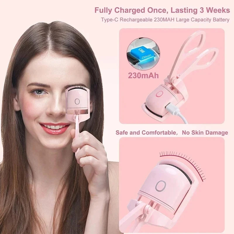 USB Rechargeable Heated Eyelash Curler with LCD Display Portable Makeup Tool Beauty and Health
