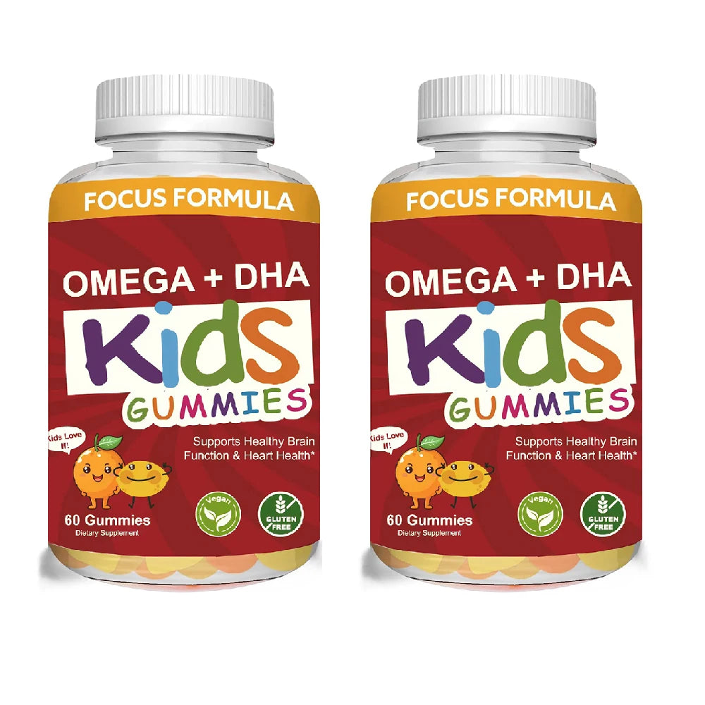 OMEGA + DHA Gummies for Kids, with Omega 3 6 9 + DHA, Vitamin C - Healthy Brain Function, Vision & Heart Health, Vegetarian