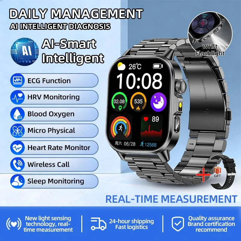 LIGE New ECG+PPG Smart Watch Blood Fat Uric Acid Blood Pressure Body Temperature Bluetooth Call Men Women Health Smartwatch 2026