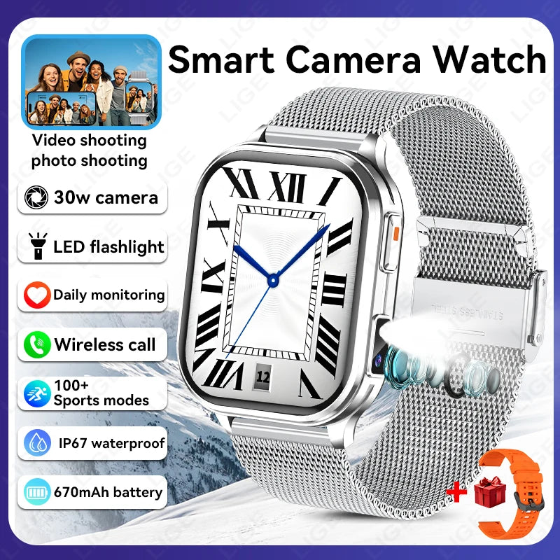 LIGE 2026 New Smart Watch Men Women Camera Take Photos Record Video Health Monitor Sport Fitness 670mAh 2.01" BT Call Smartwatch