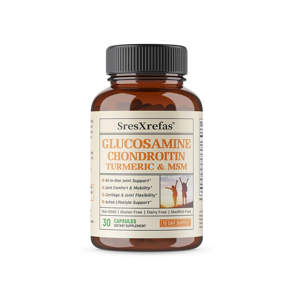 Glucosamine Chondroitin MSM Turmeric Capsules, Supports Hips, Knees, Joint, Bone, Cartilage Health & Mobility, Flexibility
