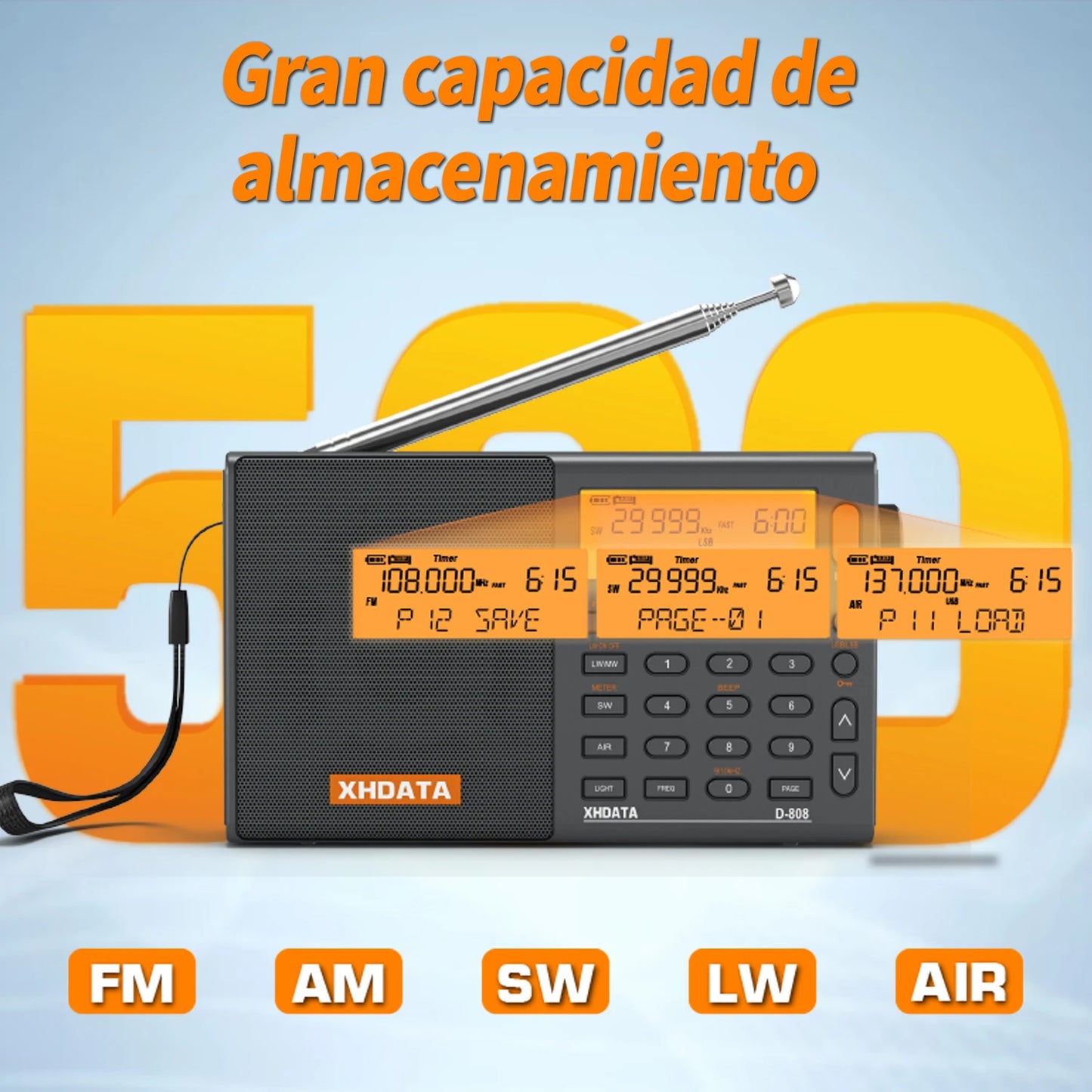 XHDATA D808 Portable Multiband Radio Receiver AM FM SW MW