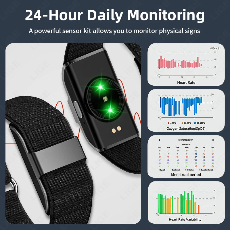 LIGE Smart Bracelet Waterproof Smartband Clock Running Pedometer Sports Health Monitor Smartwatch Vibration Alarm Message Alert