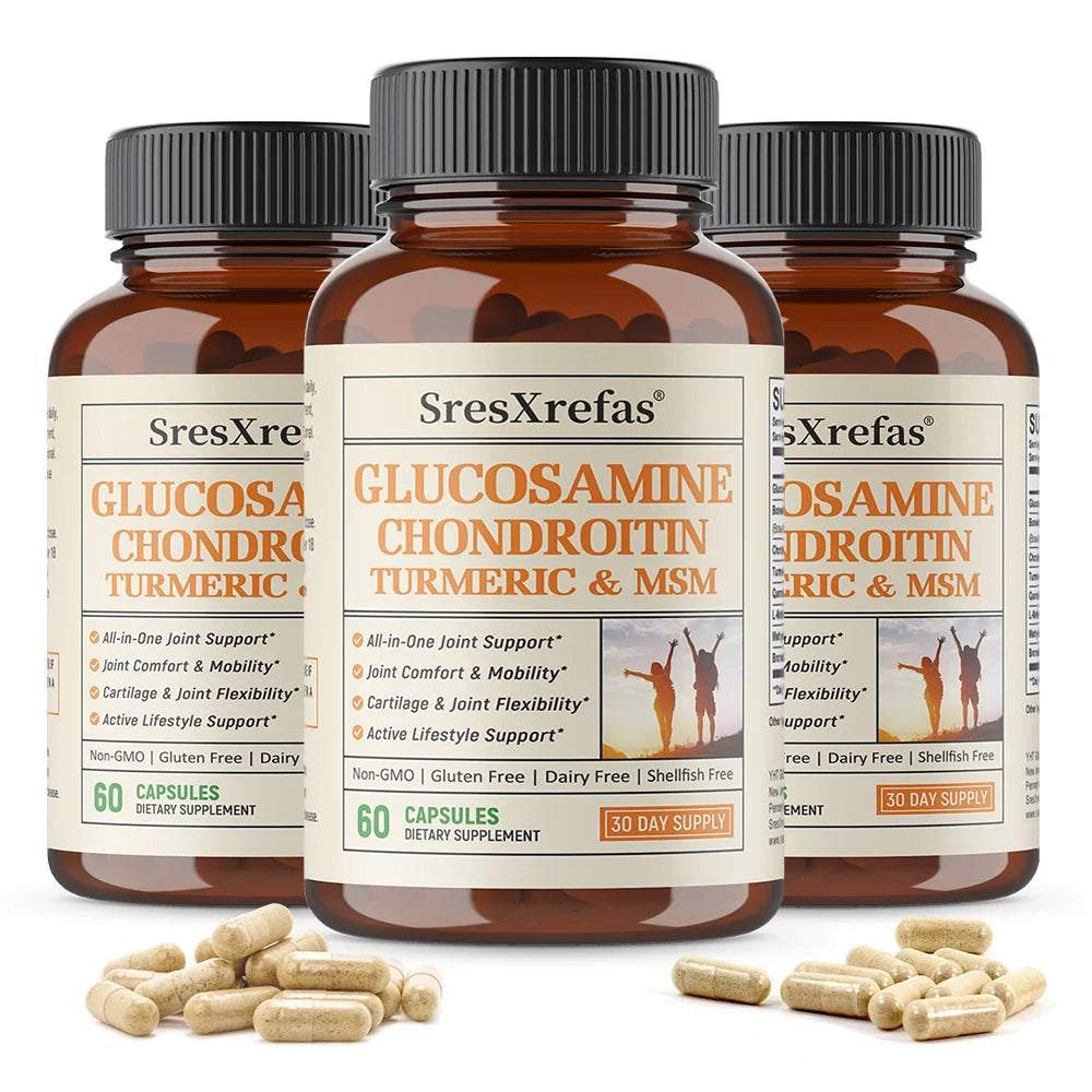 Glucosamine Chondroitin MSM Turmeric Capsules, Supports Hips, Knees, Joint, Bone, Cartilage Health & Mobility, Flexibility