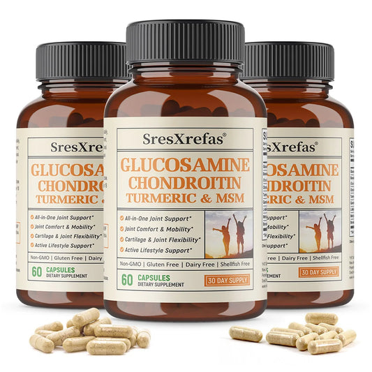 Glucosamine Chondroitin MSM Turmeric Capsules, Supports Hips, Knees, Joint, Bone, Cartilage Health & Mobility, Flexibility