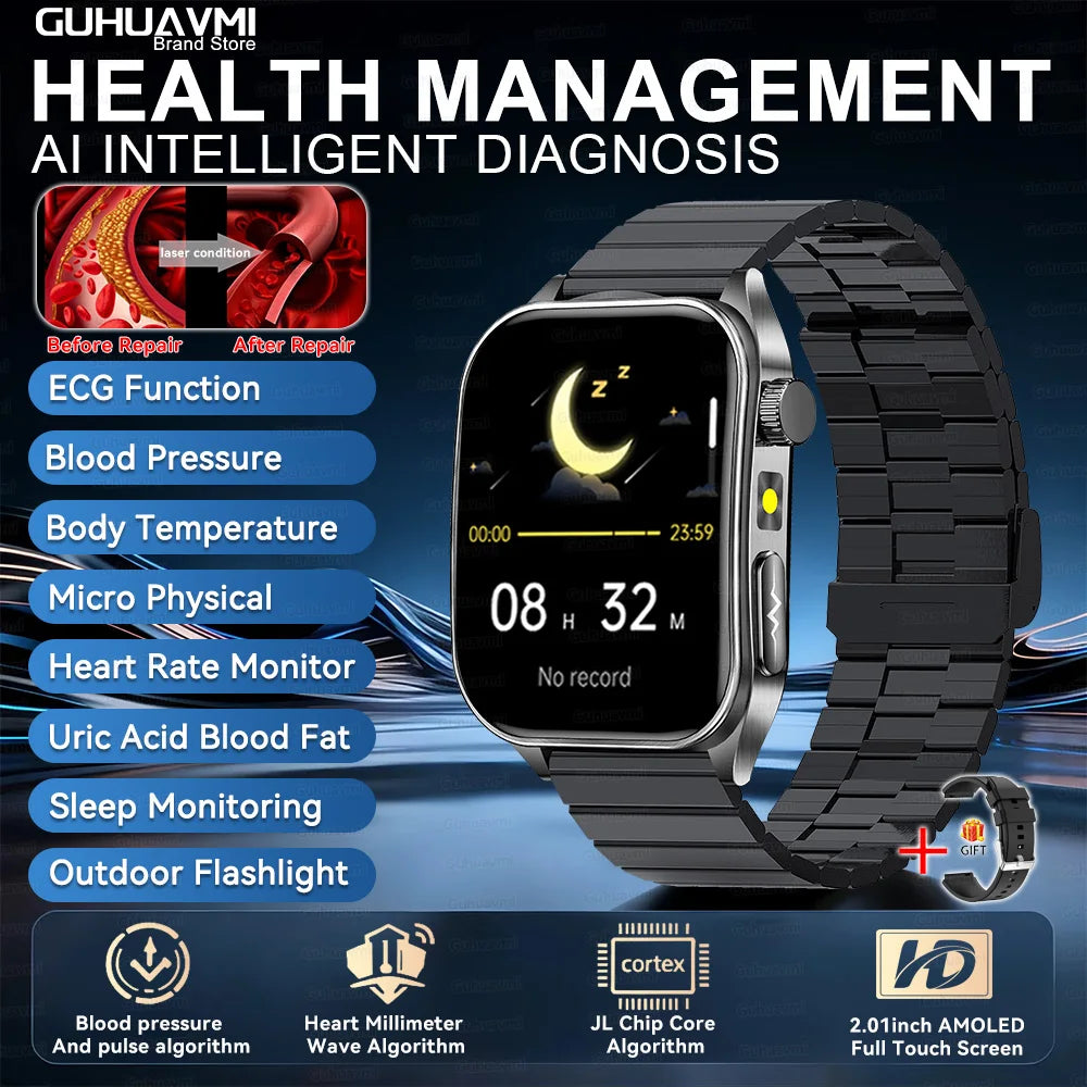 2026New ECG Monitoring Smart Watch 1.95-inch AMOLED Screen Dual-Probe Laser Health Bluetooth Call Waterproof Sports Smartwatches