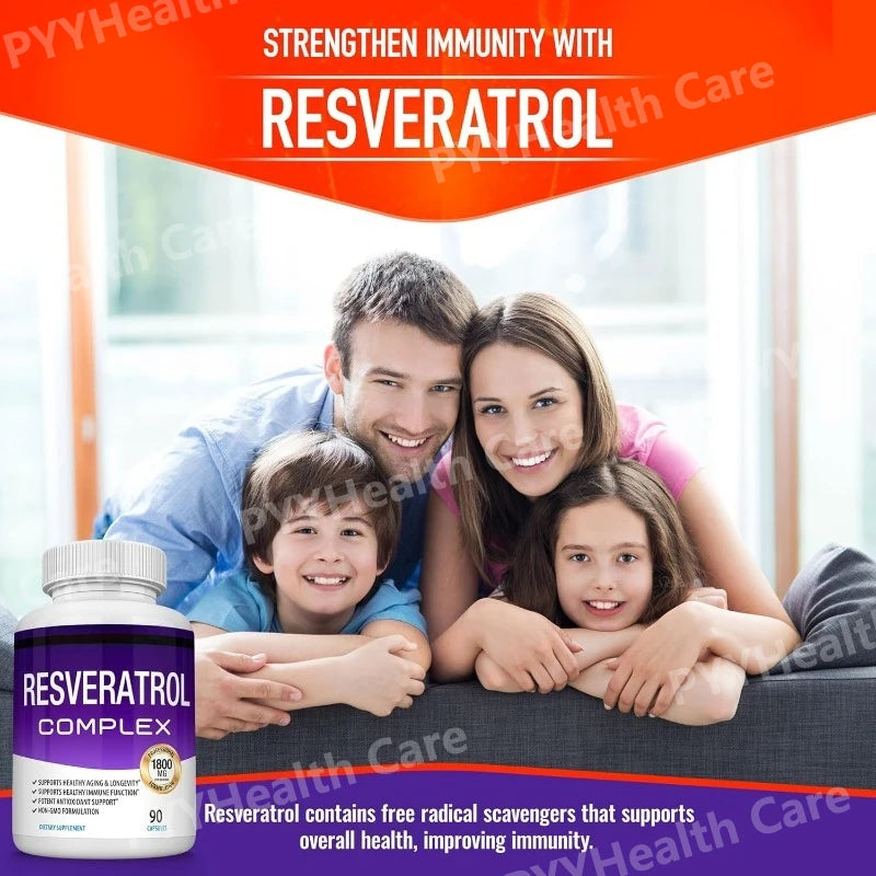 Resveratrol Supplement 1800 Mg Antioxidant Complex for Healthy Aging,Health Support, Immune System, for Men Women, 90 Capsules