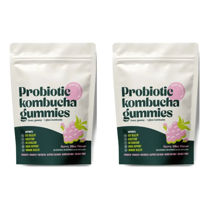 Probiotic Kombucha Gummies Help Digestive Health,Enhance Immunity and Improve Mood — Slippery Elm Bark & Dandelion Root 30 Count