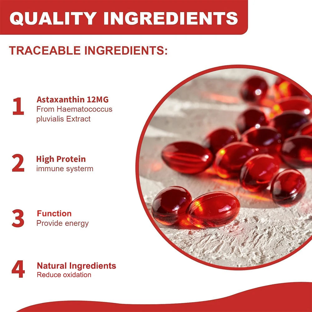 Natural Astaxanthin 12 Mg - Supports Eye, Skin, Joint, Heart and Immune Health, Antioxidant, Non-GMO, 120 Capsules