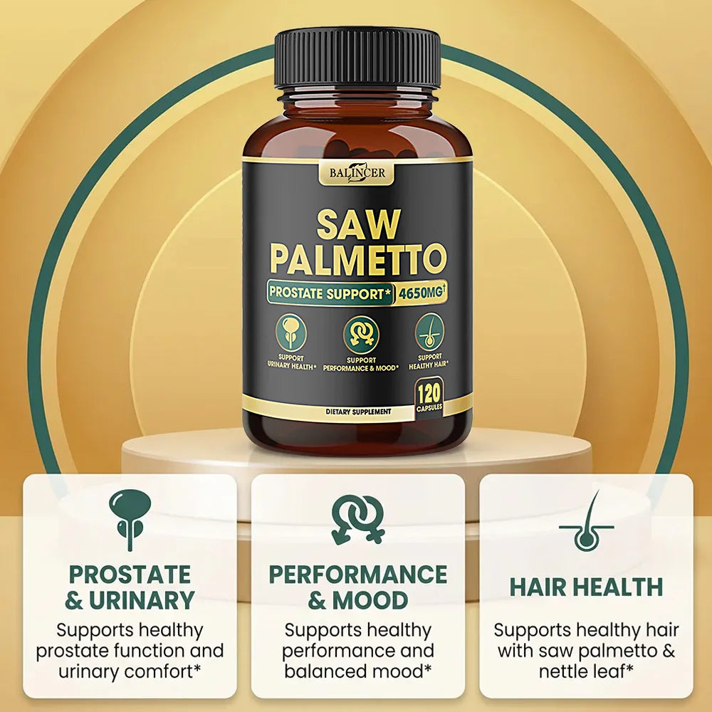 Saw Palmetto Capsules, Prostate Health Support, Reduce Hair Loss & Thinning, Balances Male Hormones, Urinary Tract Care