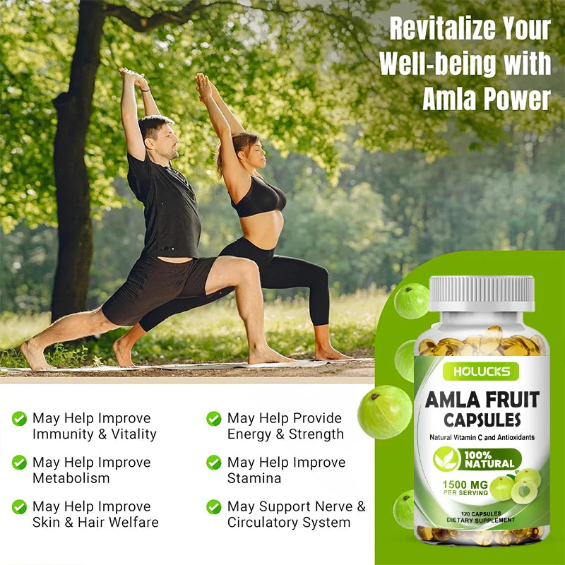 HOLUCKS Amla Capsules, with Organic Amla, Immune & Cellular Energy Support, Rejuvenation, Antioxidant, for Detox & Digestion