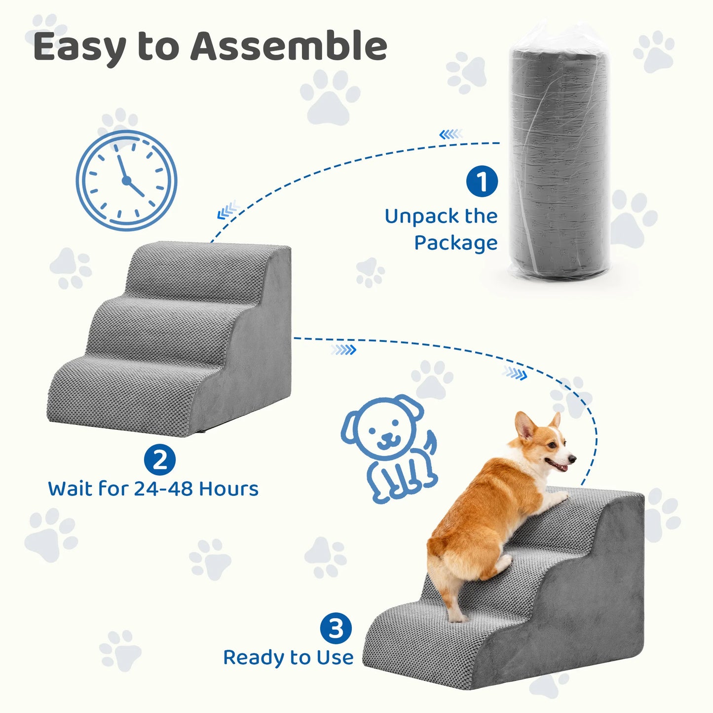 3 To 5 Step High Density Foam Dog Stairs Ramp Curved Non Slip Indoor