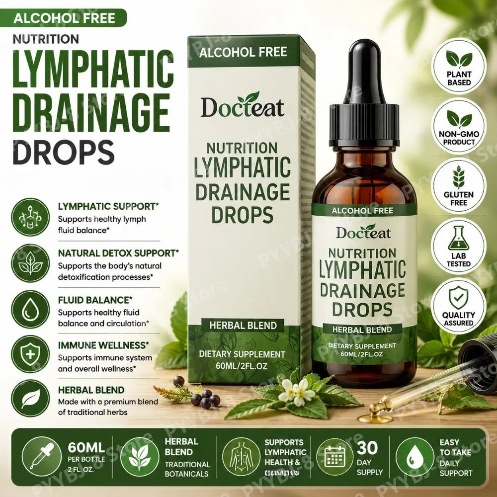 Lymphatic Drainage Drops 60ml Herbal Blend Supplement with Vitamin B12 Dandelion and Plantago Extract Support Lymphatic Health