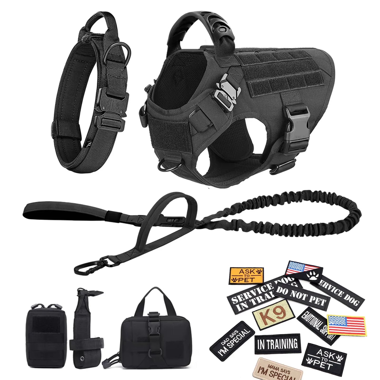 Military Grade Dog Harness Vest With Leash And Patches Set