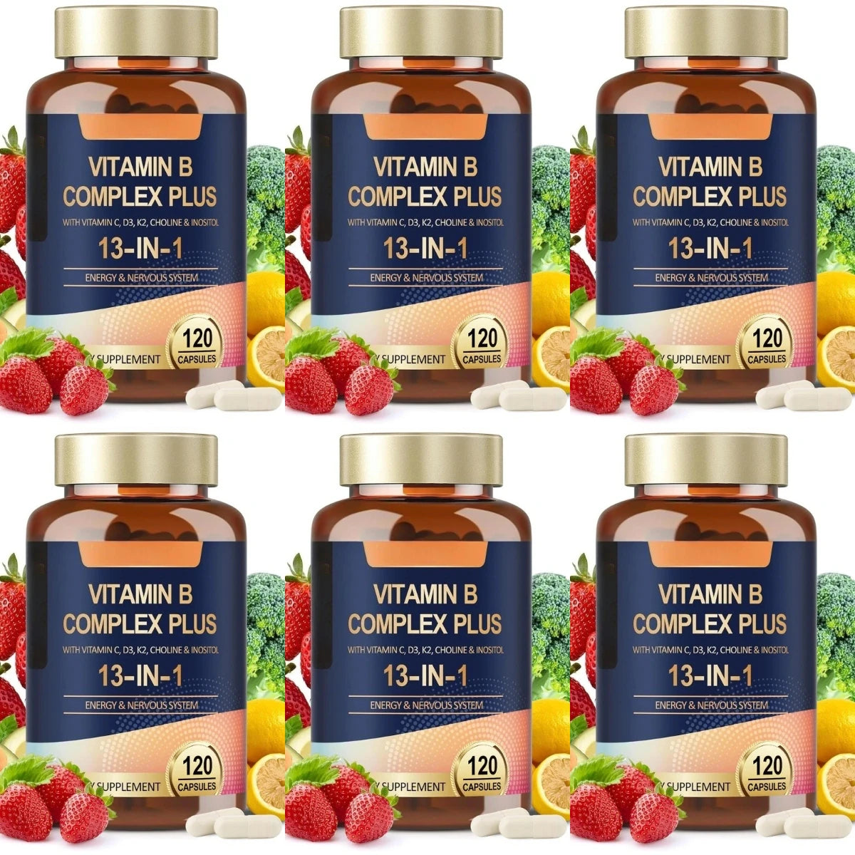 Vitamin B Complex Plus13-in-1 120Vegan Capsules Energy Support Immune Health Nerve Function Skin Wellness Antioxidant Supplement